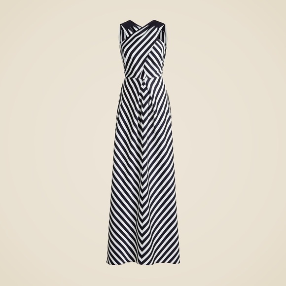 Christopher John Rogers X J.Crew cross-front maxi dress in stripe navy and white - Picture 2 of 13
